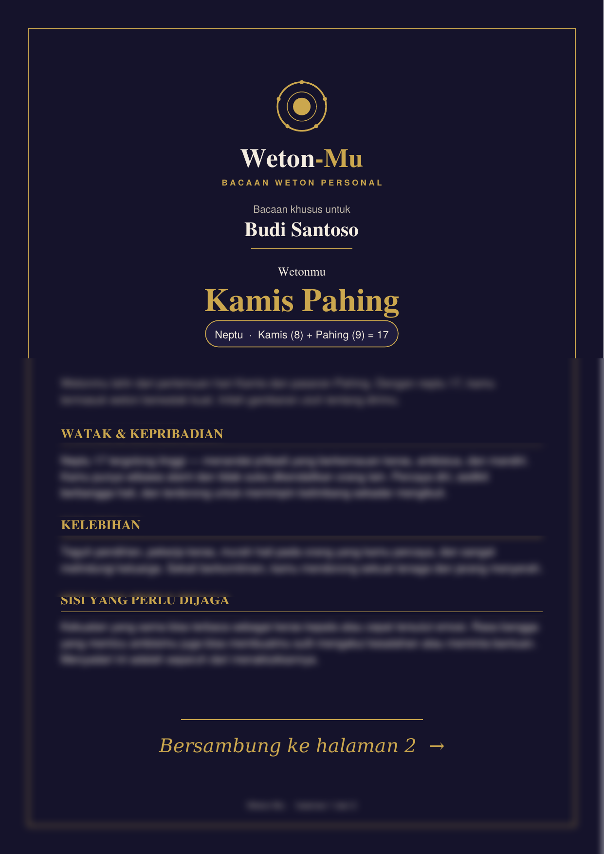 Contoh bacaan Weton-Mu